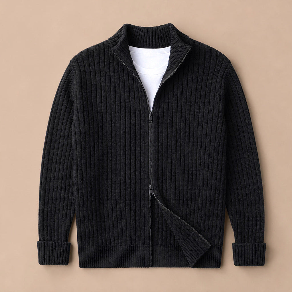 Brusor | Strickpullover Reißverschluss Stehkragen Schwarz – Produktfoto