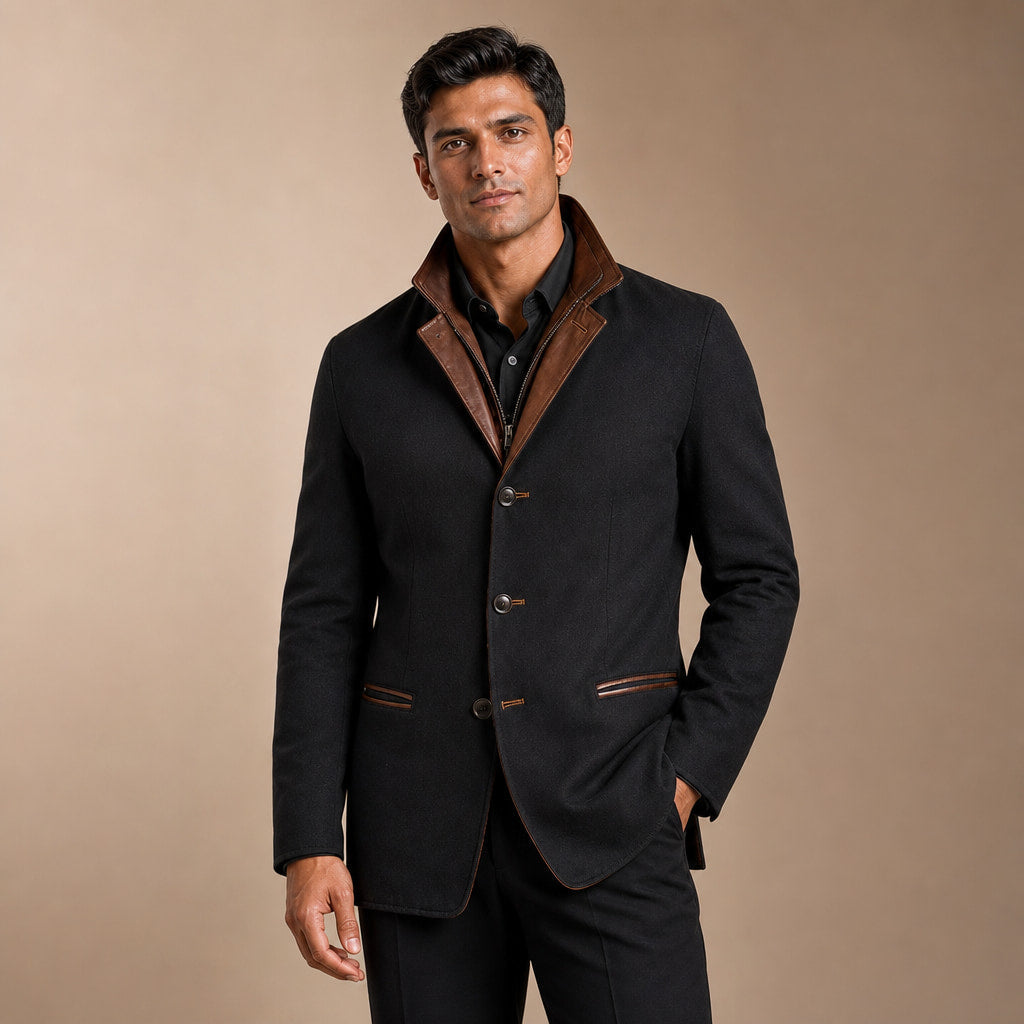 Contrast Lapel Workwear Jacket Relaxed Fit in Black – Enzaco Premium Menswear