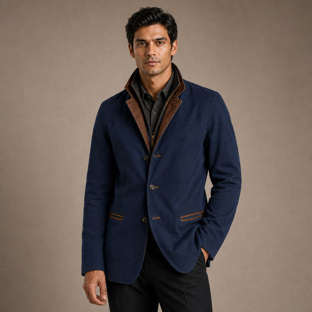 Contrast Lapel Workwear Jacket Relaxed Fit in Blue – Enzaco Premium Menswear