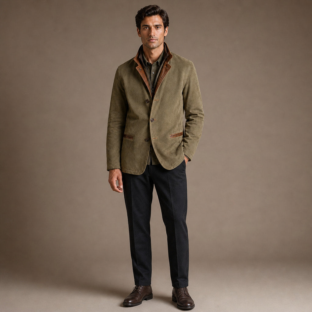 Contrast Lapel Workwear Jacket Relaxed Fit Green – Full Look