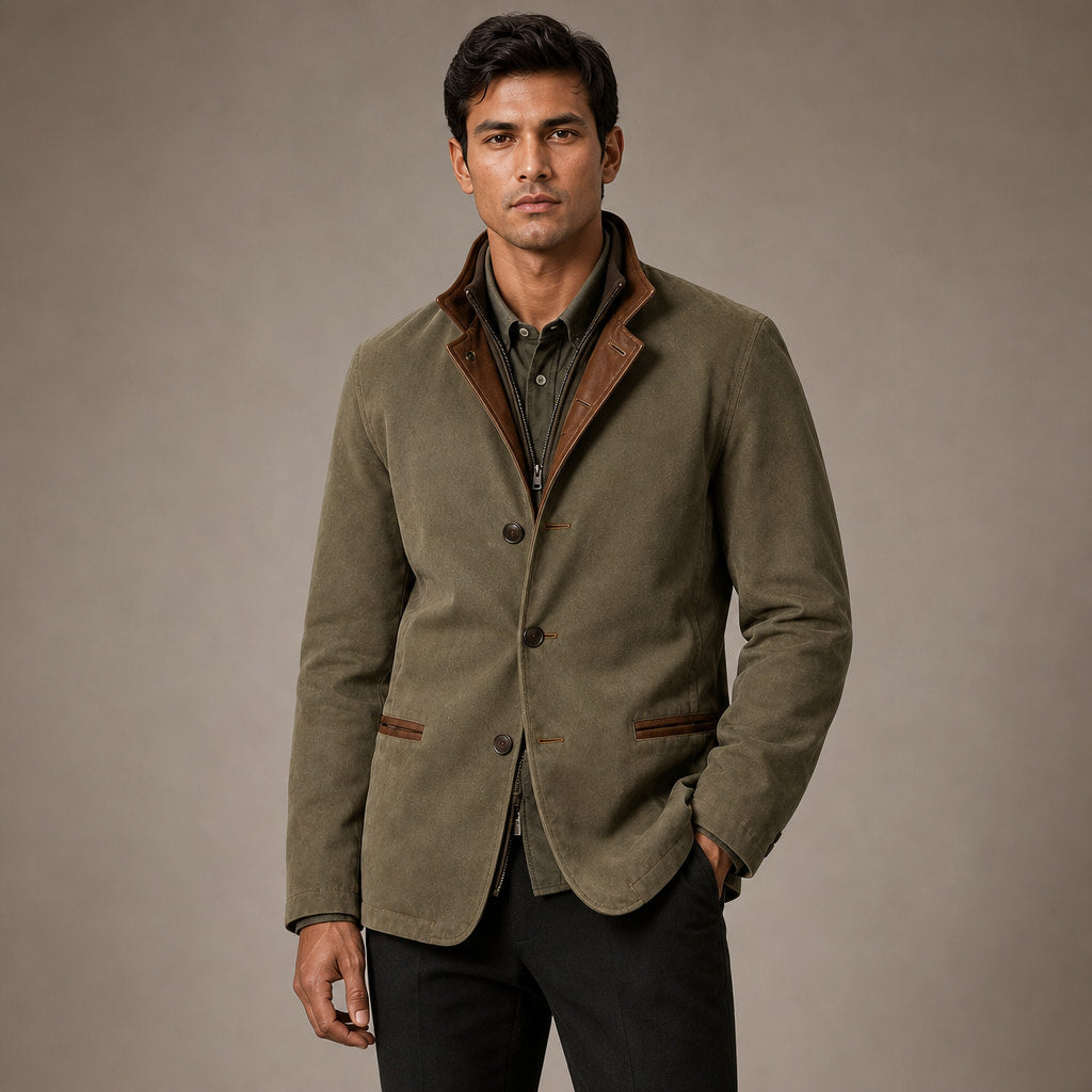Contrast Lapel Workwear Jacket Relaxed Fit in Green – Enzaco Premium Menswear