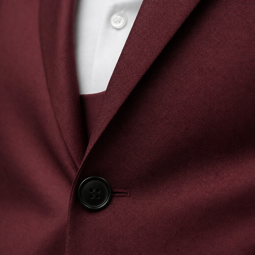 Two-Piece Suit Slim Fit Structured Burgundy – Fabric and Detail Close-Up
