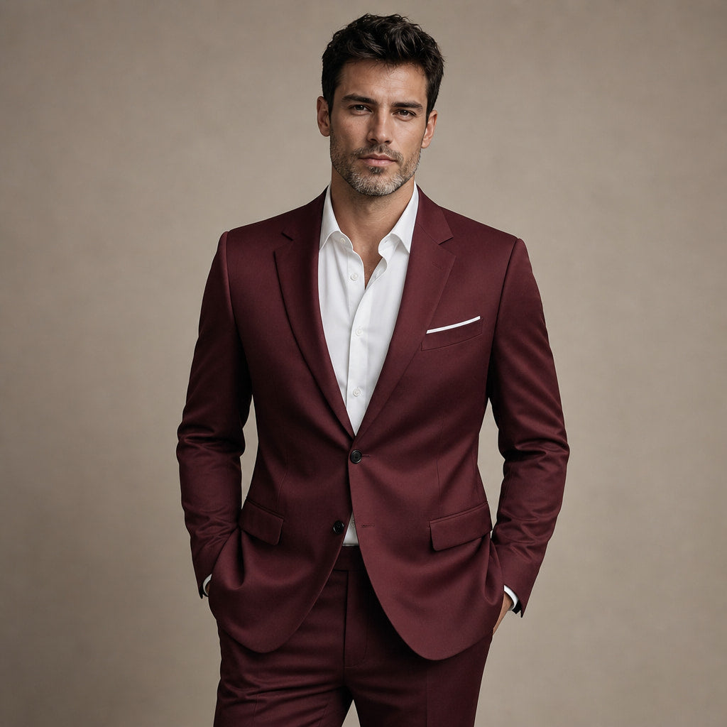 Two-Piece Suit Slim Fit Structured Burgundy – Full Look