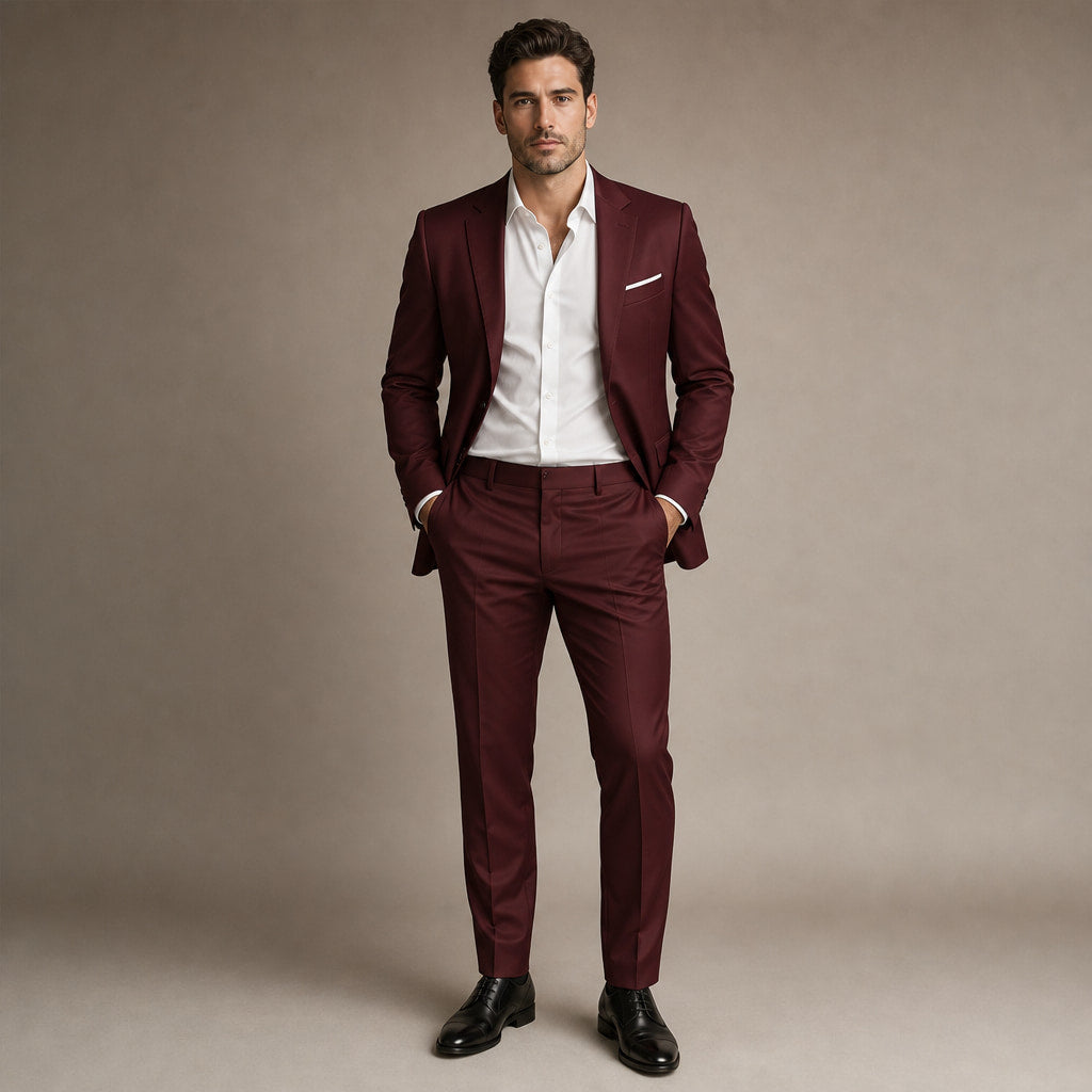 Two-Piece Suit Slim Fit Structured in Burgundy – Enzaco Premium Menswear