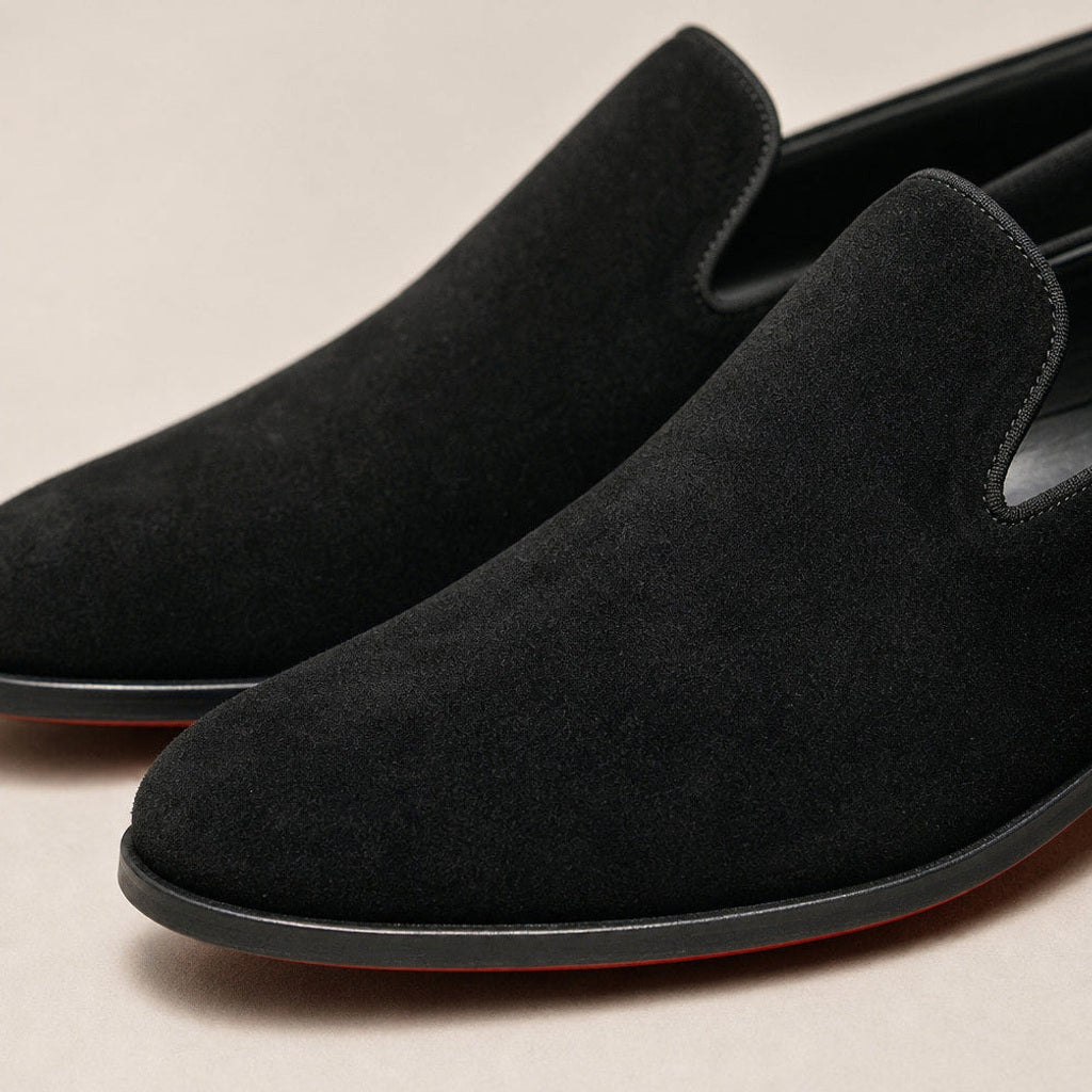 Camex | Loafer Wildleder Slip-On Schwarz – Stoff- und Detailaufnahme