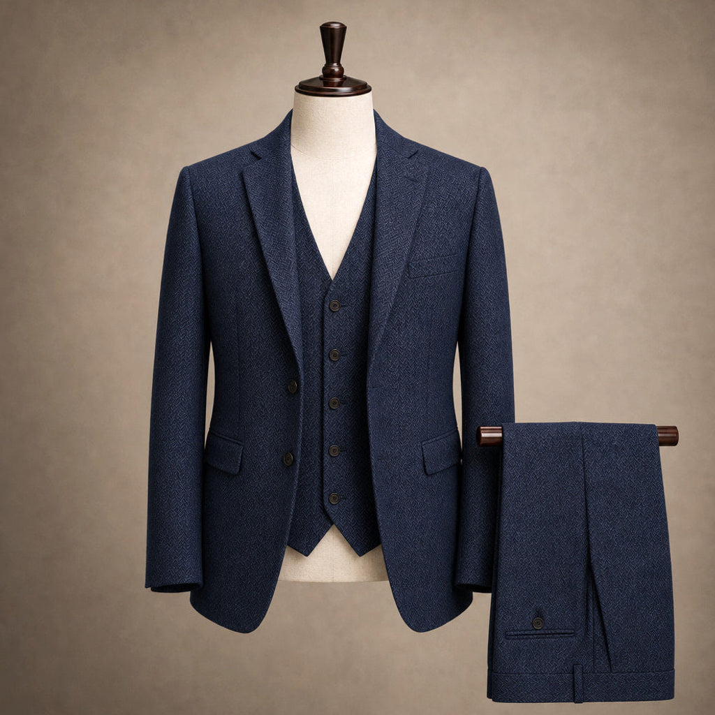 Canron | Weste Fischgrat Einreiher Navy – Produktfoto