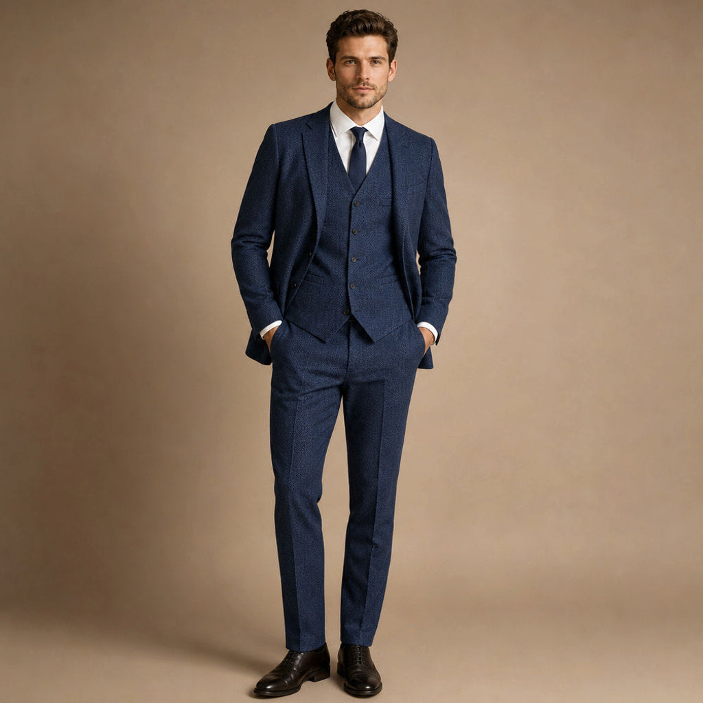 Canron | Weste Fischgrat Einreiher in Navy – Premium Editorial