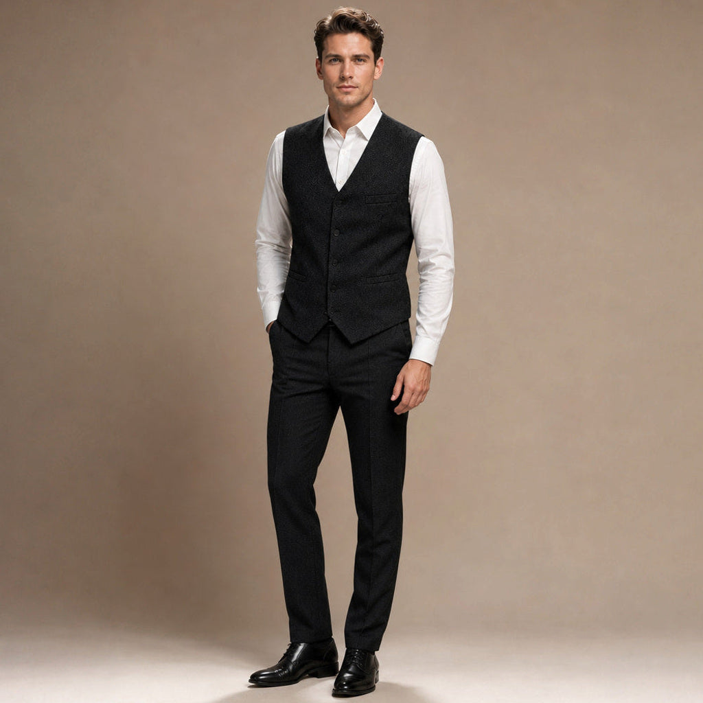 Canron | Weste Fischgrat Einreiher in Schwarz – Premium Editorial