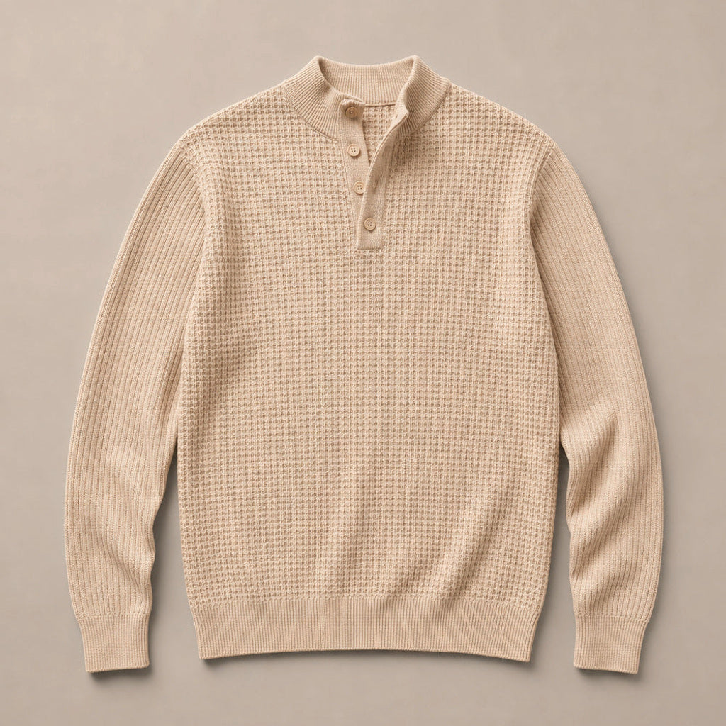 Lewin | Henley-Pullover Waffelstrick Stehkragen Aprikose – Produktfoto