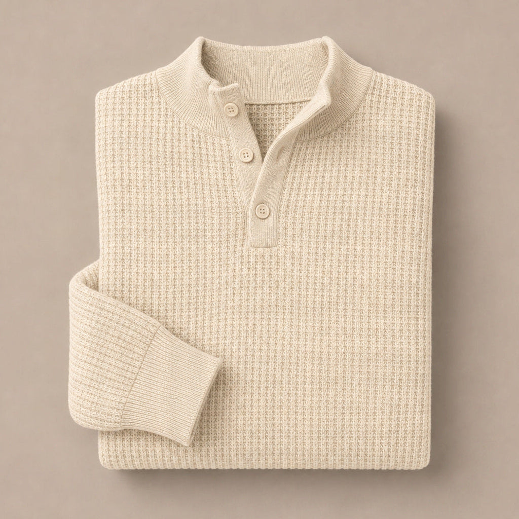 Lewin | Henley-Pullover Waffelstrick Stehkragen Beige – Produktfoto