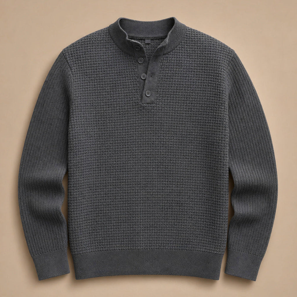 Lewin | Henley-Pullover Waffelstrick Stehkragen Dunkelgrau – Produktfoto