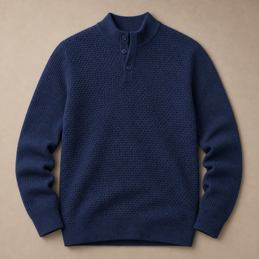 Lewin | Henley-Pullover Waffelstrick Stehkragen Navy – Produktfoto
