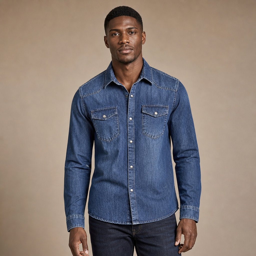 Denim Shirt Loose Fit Long Sleeve in Denim Blue – Enzaco Premium Menswear