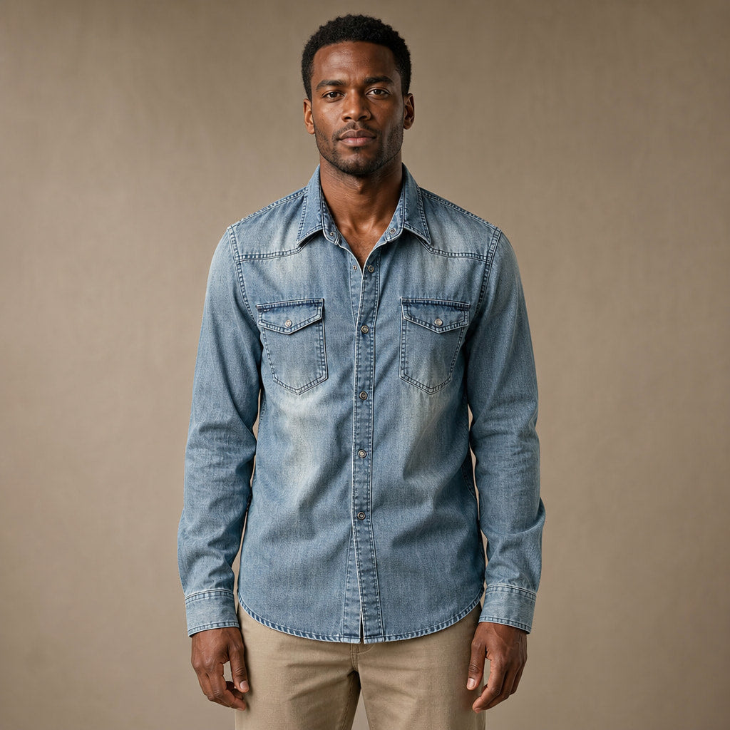 Denim Shirt Loose Fit Long Sleeve in Vintage Blue – Enzaco Premium Menswear
