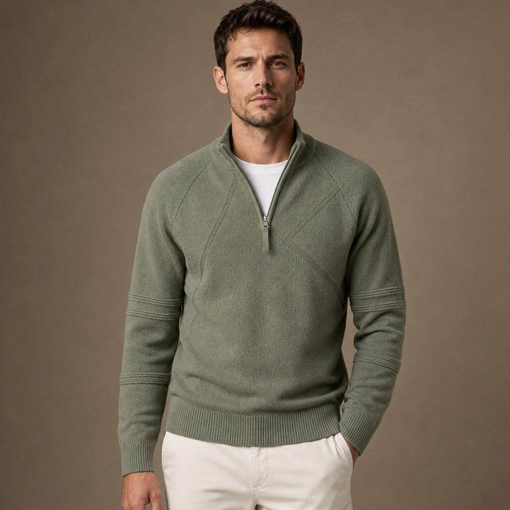 Velnar | Troyerpullover Baumwolle für den Pullover über Hemd Look in Grün – Premium Editorial