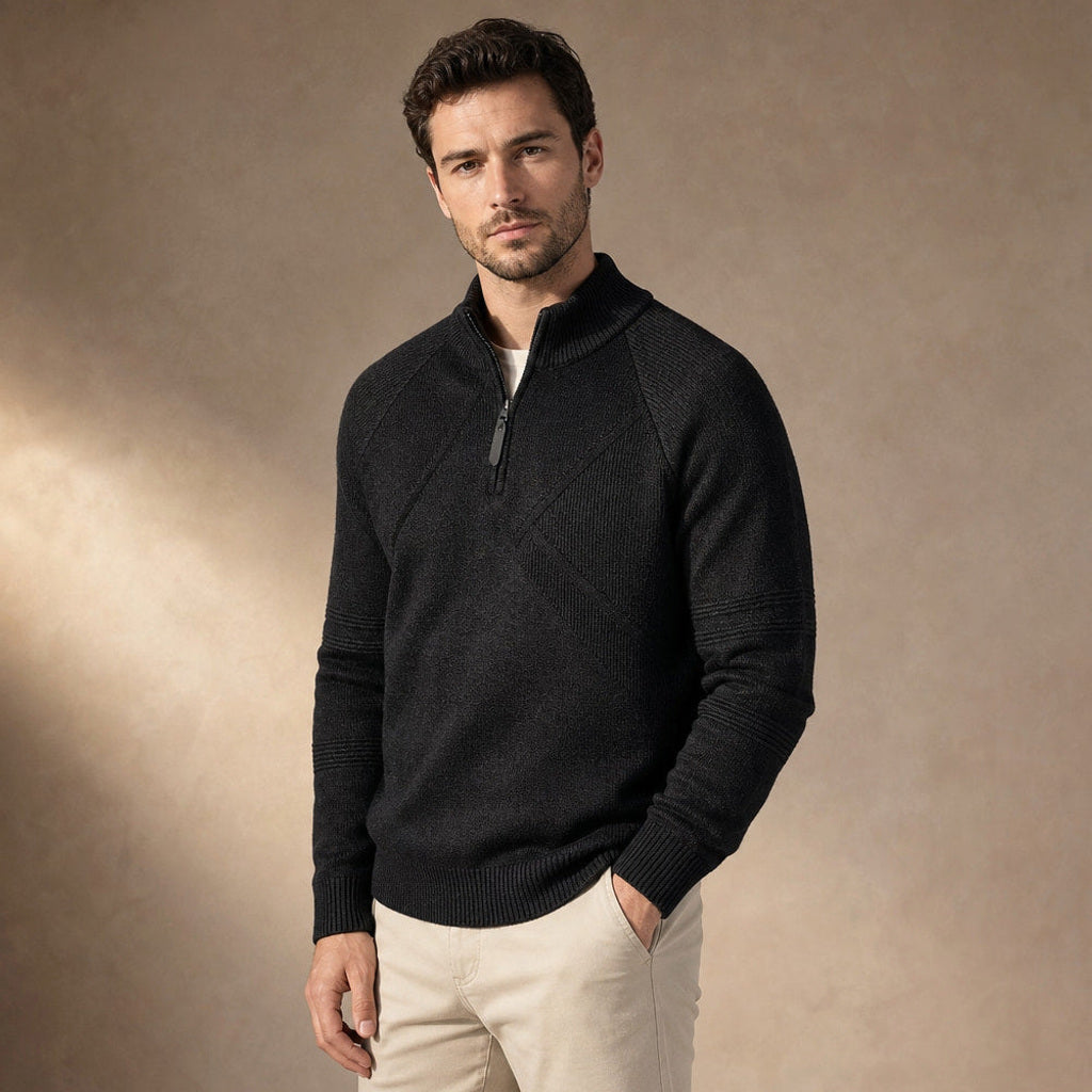 Velnar | Troyerpullover Baumwolle für den Pullover über Hemd Look Schwarz – Seitenansicht