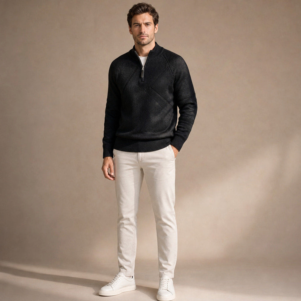 Velnar | Troyerpullover Baumwolle für den Pullover über Hemd Look Schwarz – Gesamtlook
