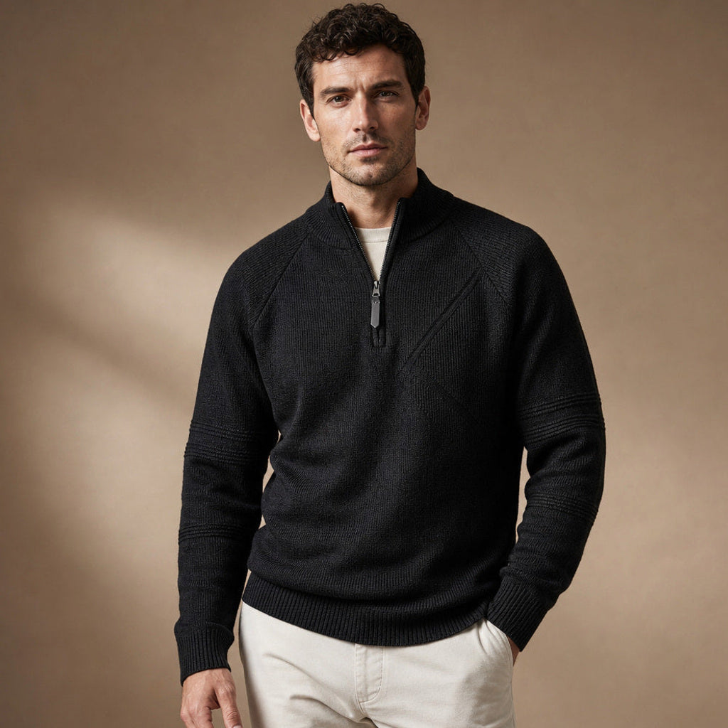 Velnar | Troyerpullover Baumwolle für den Pullover über Hemd Look Schwarz – Produktfoto