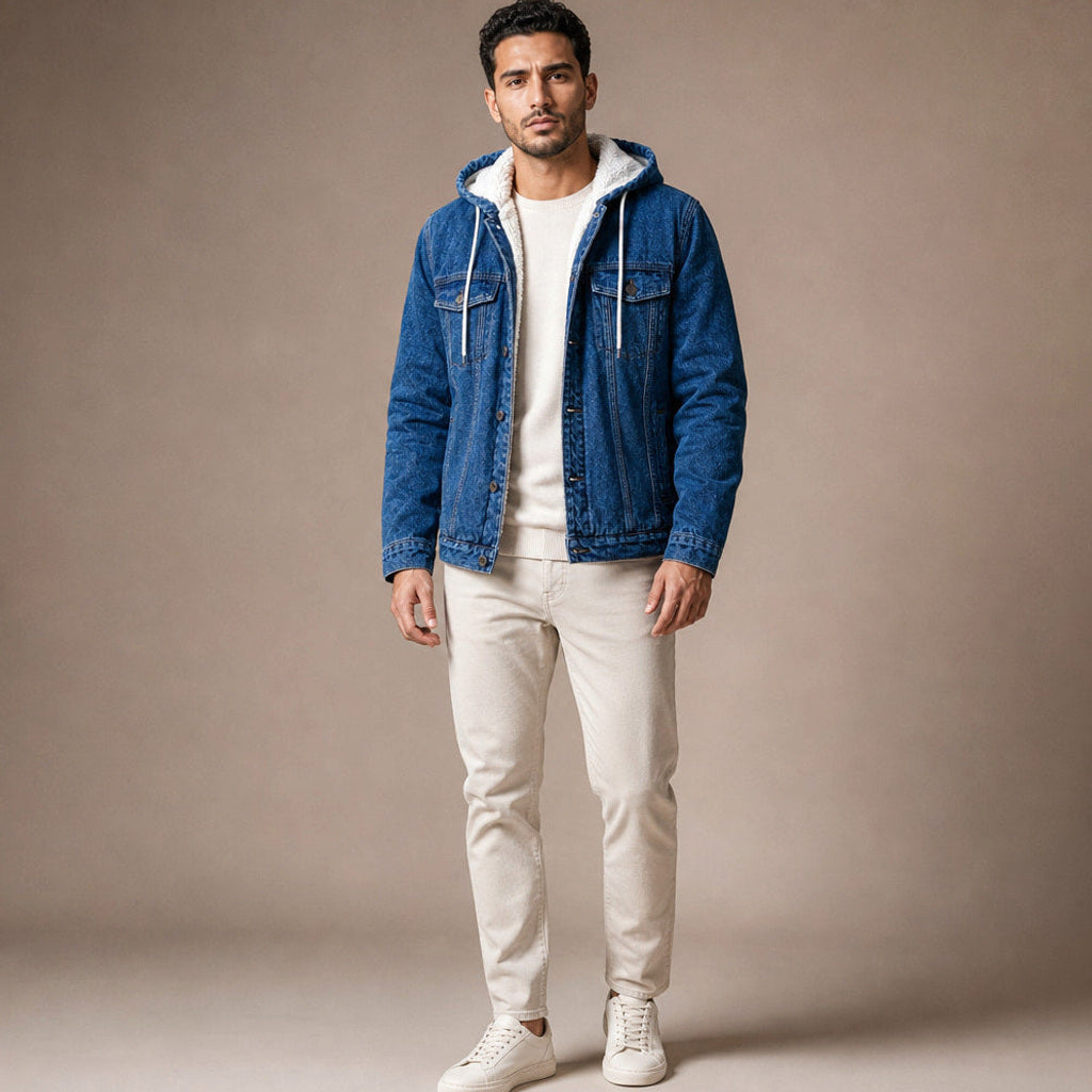 Romain | Jeansjacke mit Sherpa-Futter in Blau – Premium Editorial
