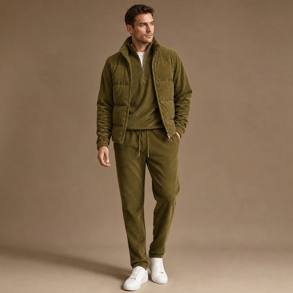 Carner | 3-teiliges Set Steppweste Cordoptik Khaki – Produktfoto