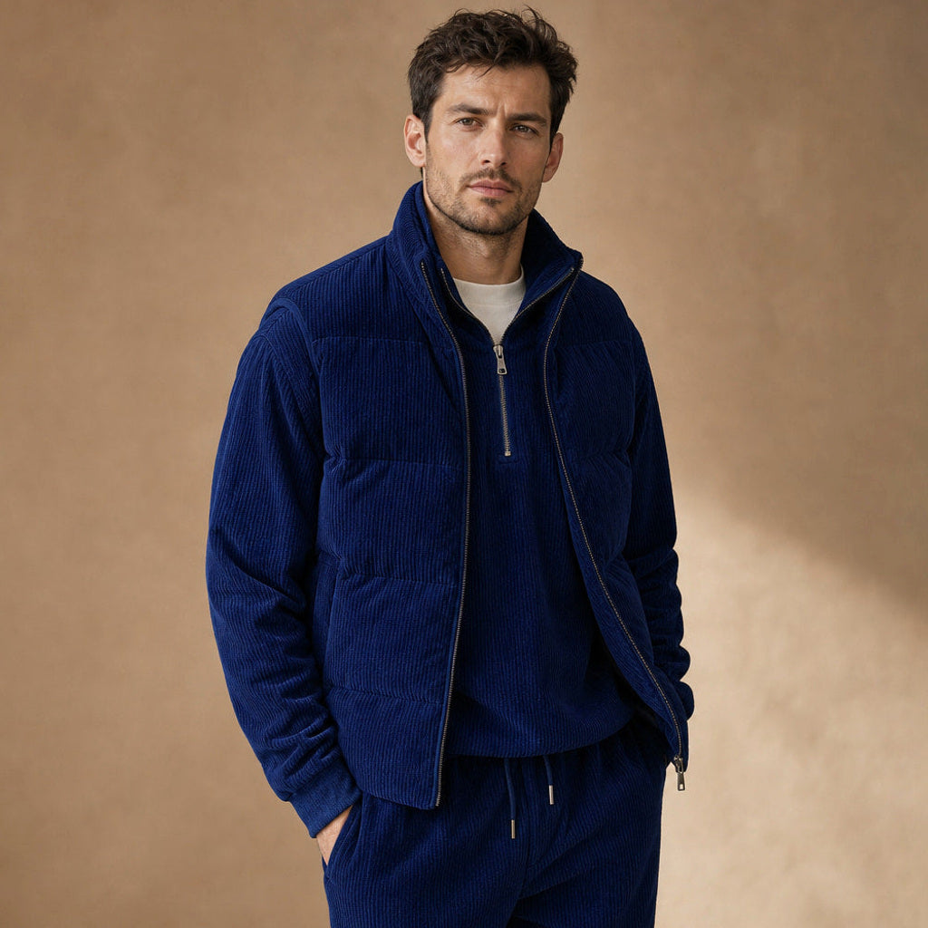 Carner | 3-teiliges Set Steppweste Cordoptik Navy – Seitenansicht