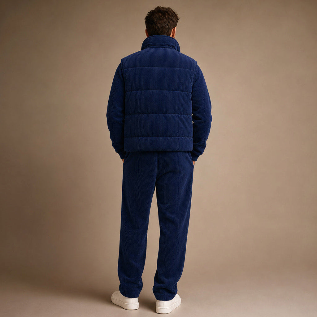 Carner | 3-teiliges Set Steppweste Cordoptik Navy – Gesamtlook