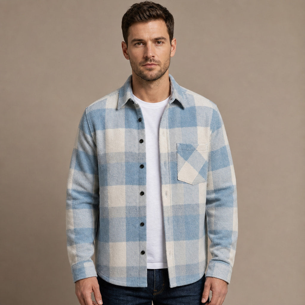 Flannel Checkered Overshirt Sleeveless Layering in Blue – Enzaco Premium Menswear