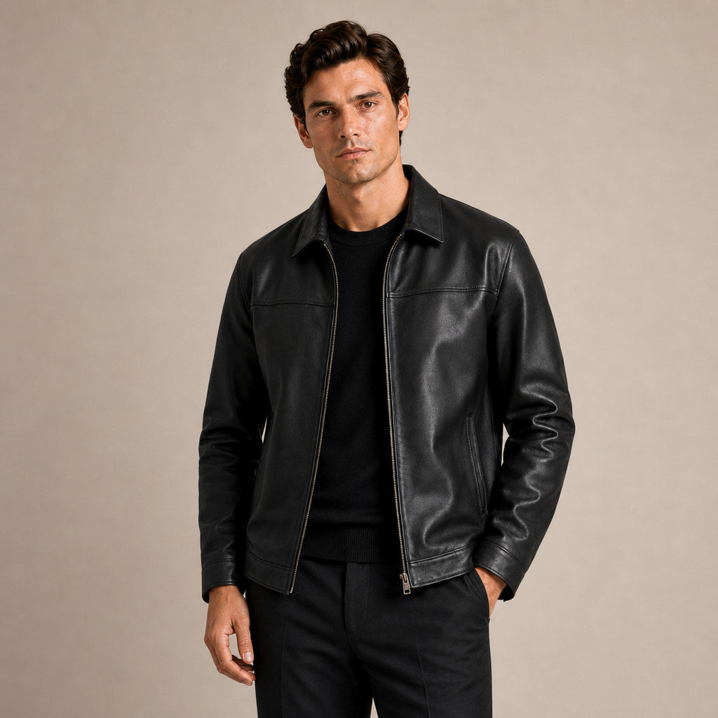 Flight Jacket Zip-Up Leather Loose Fit in Black – Enzaco Premium Menswear