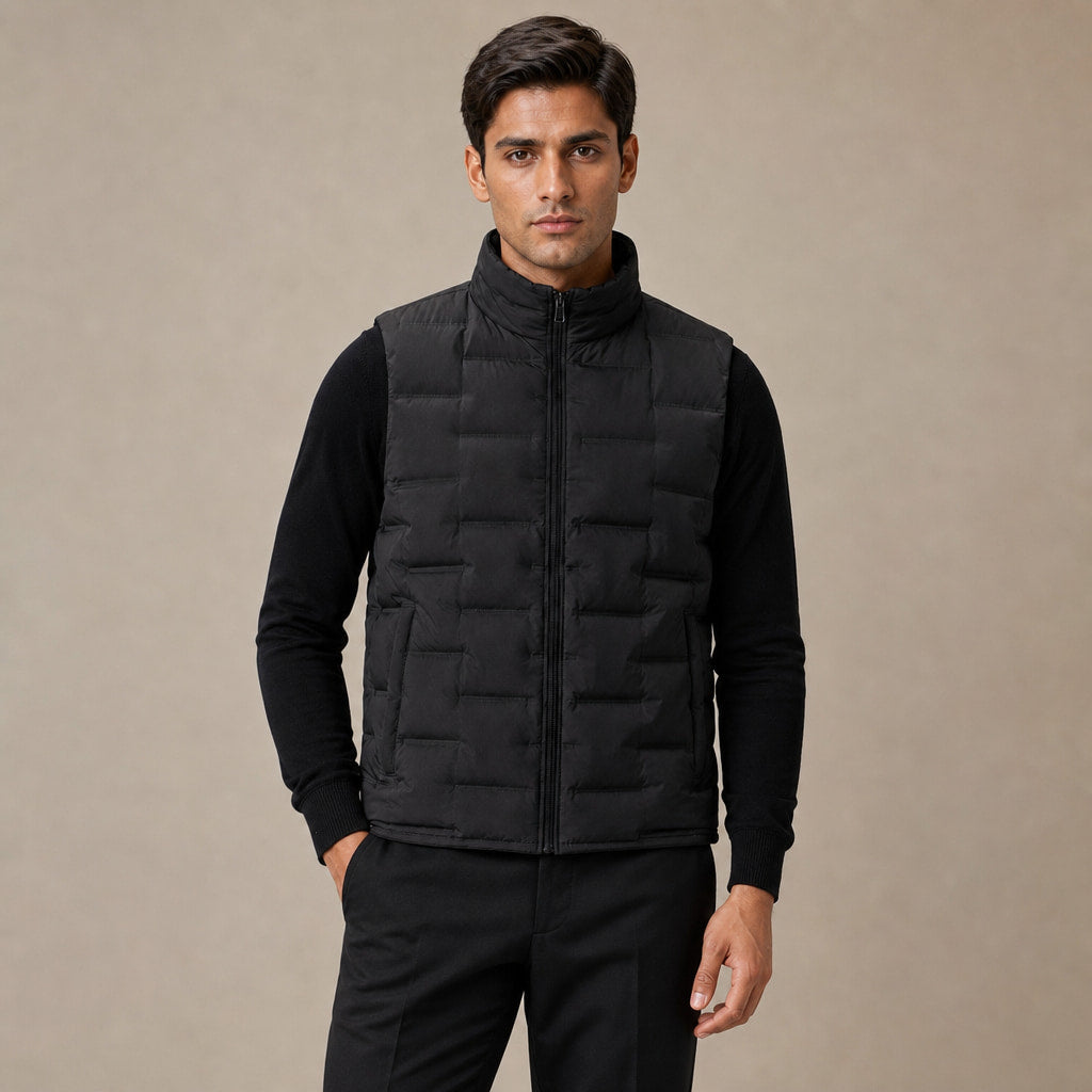 Puffer Vest Stand Collar Lightweight Down Fill in Black – Enzaco Premium Menswear