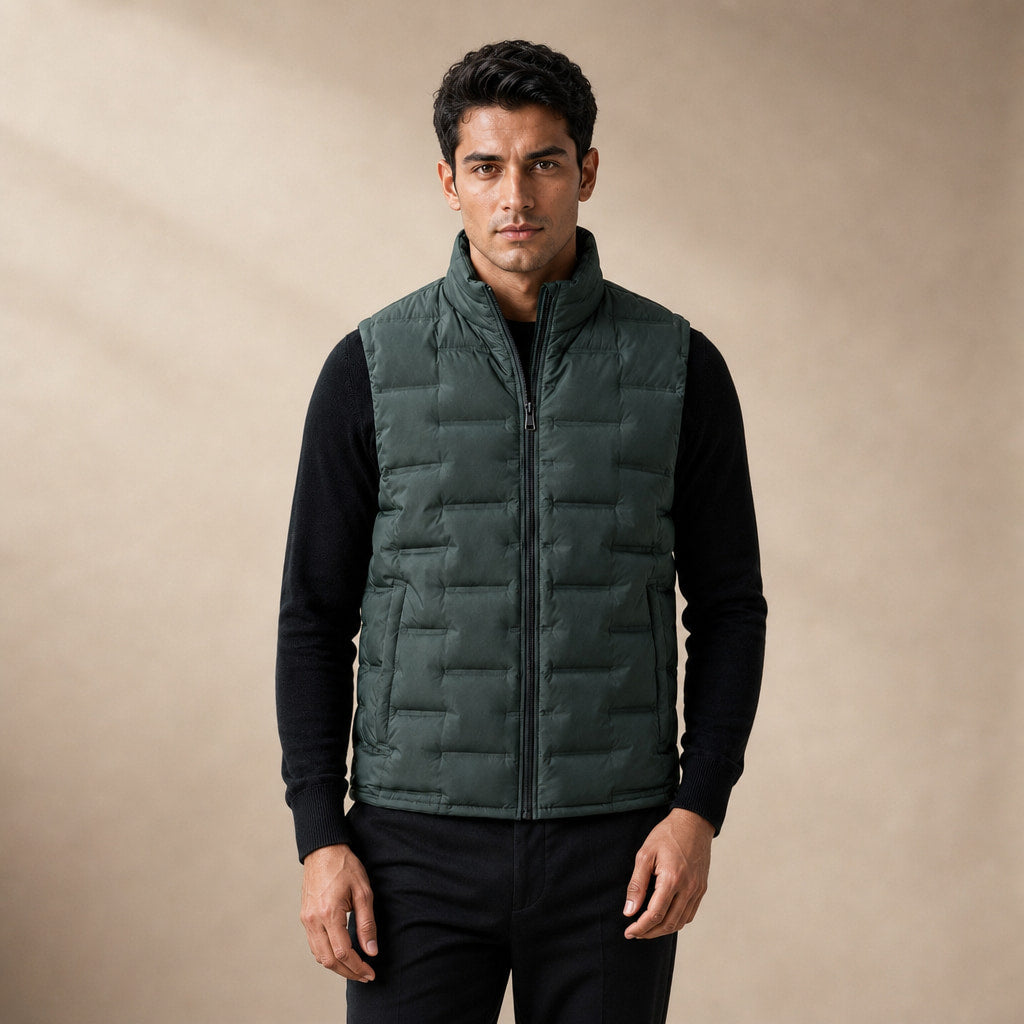Puffer Vest Stand Collar Lightweight Down Fill in Green – Enzaco Premium Menswear