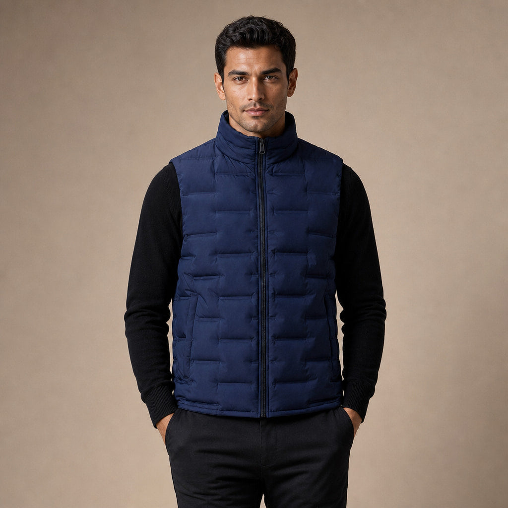 Puffer Vest Stand Collar Lightweight Down Fill in Navy – Enzaco Premium Menswear