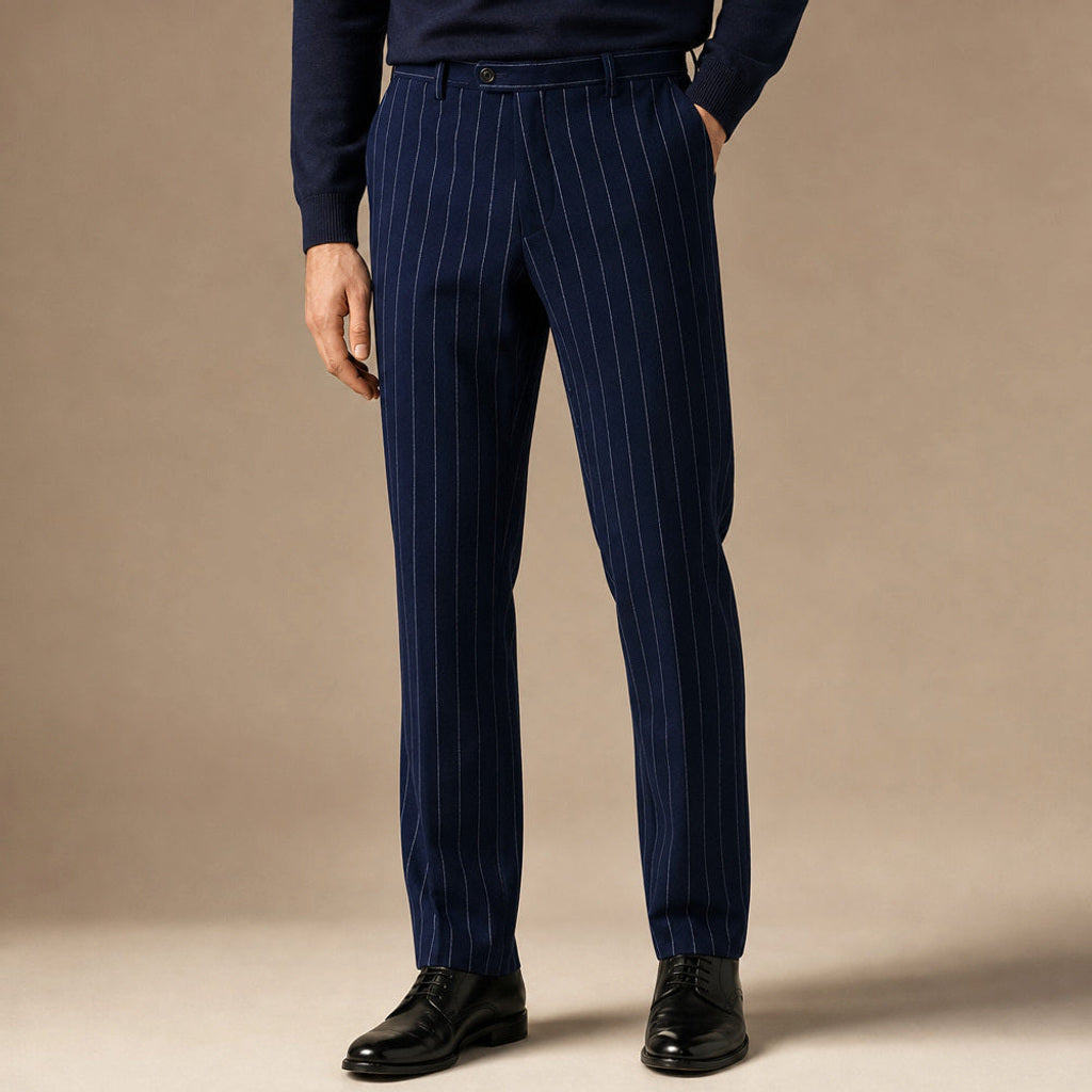 Cerkon | Anzughose Nadelstreifen Straight Fit Navy – Produktfoto