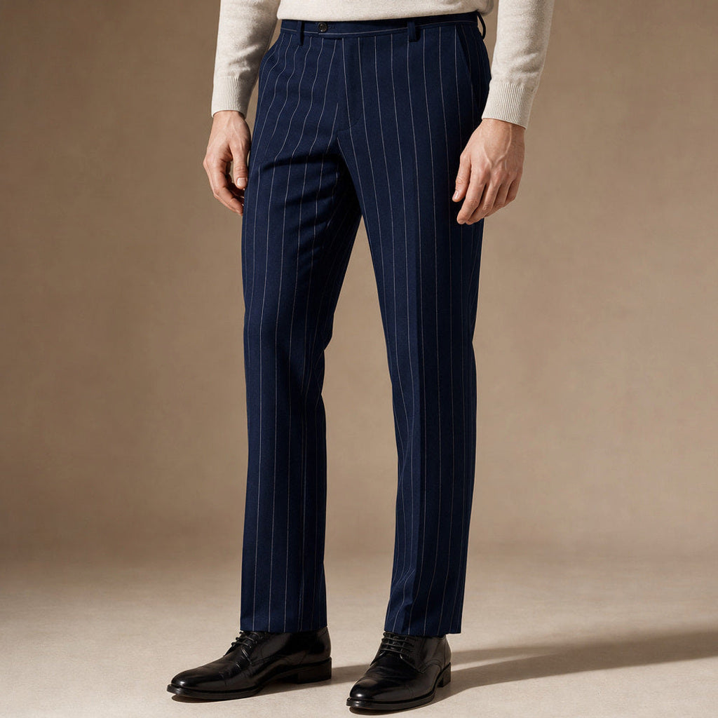 Cerkon | Anzughose Nadelstreifen Straight Fit in Navy – Premium Editorial