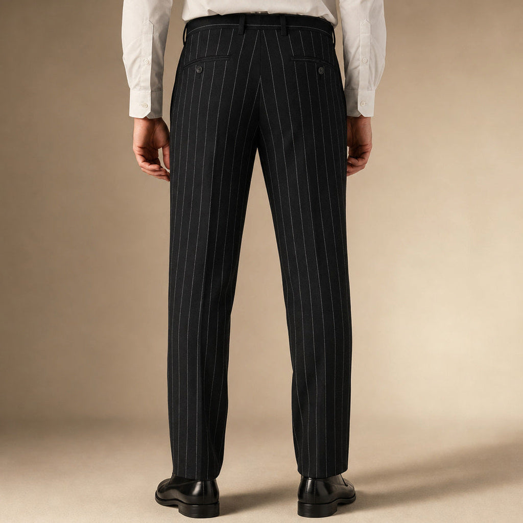 Cerkon | Anzughose Nadelstreifen Straight Fit Schwarz – Gesamtlook