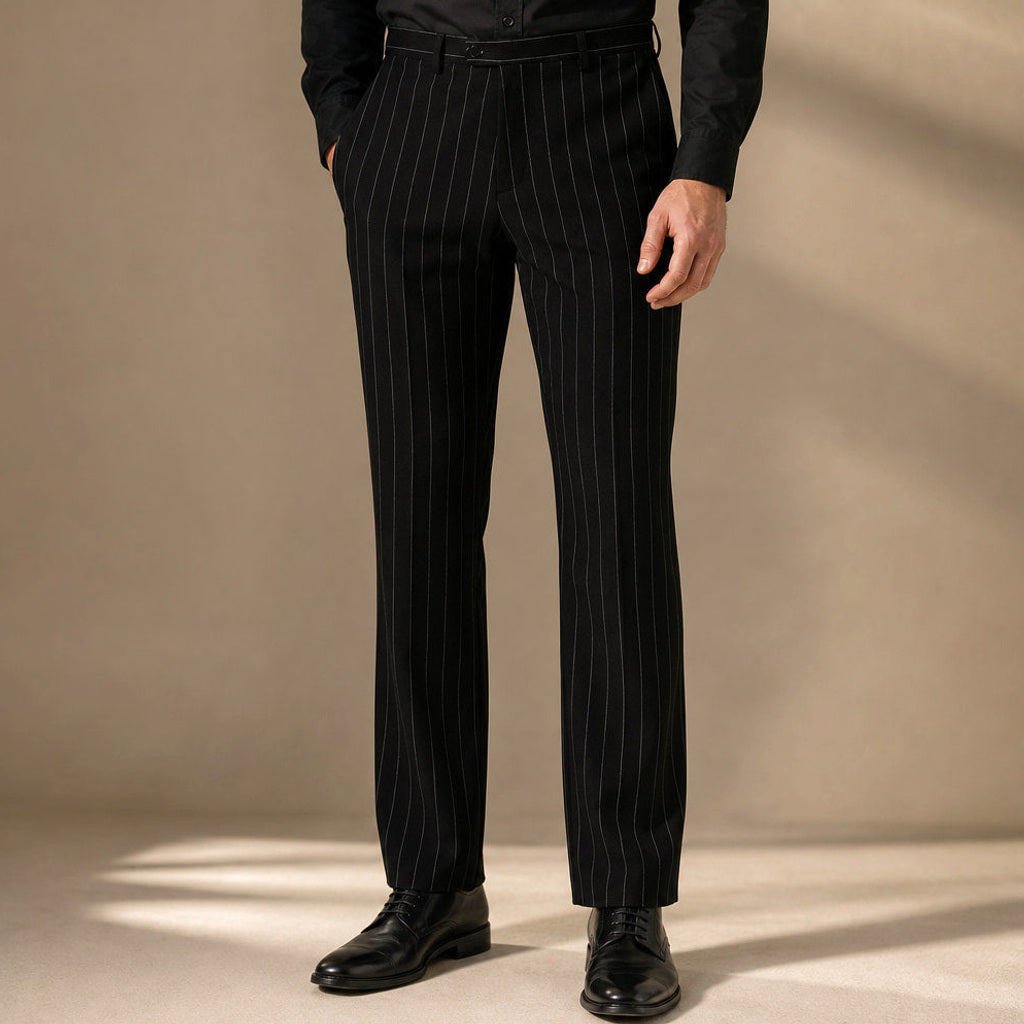 Cerkon | Anzughose Nadelstreifen Straight Fit Schwarz – Produktfoto