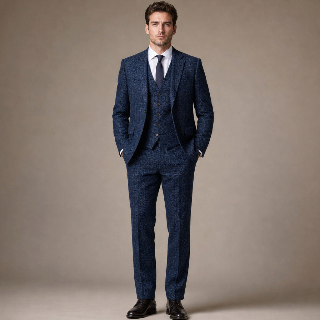 Chardon | Anzug Dreiteiler Fischgrat in Navy – Premium Editorial