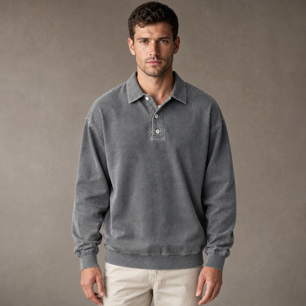 Charner | Poloshirt Drop Shoulder Relaxed Fit in Grau – Premium Editorial