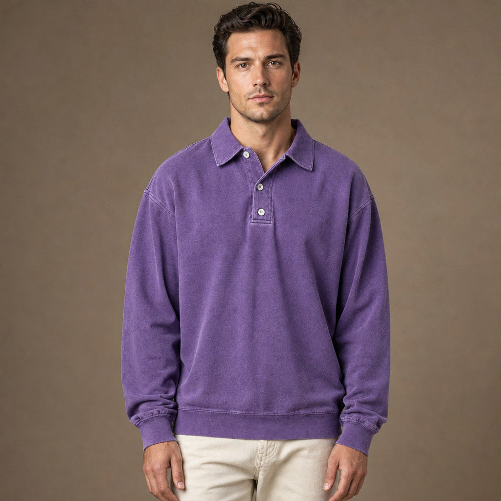Charner | Poloshirt Drop Shoulder Relaxed Fit in Lila – Premium Editorial