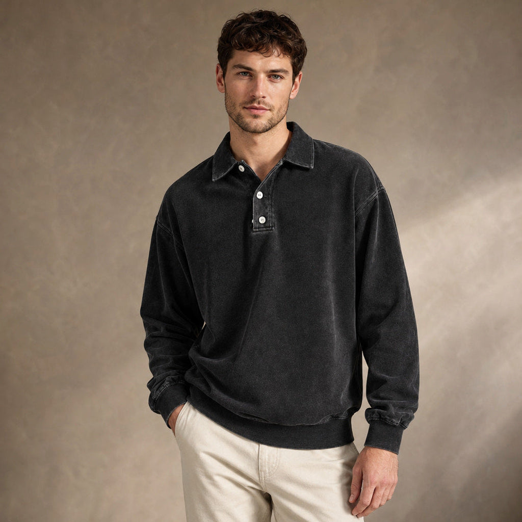 Charner | Poloshirt Drop Shoulder Relaxed Fit Schwarz – Seitenansicht