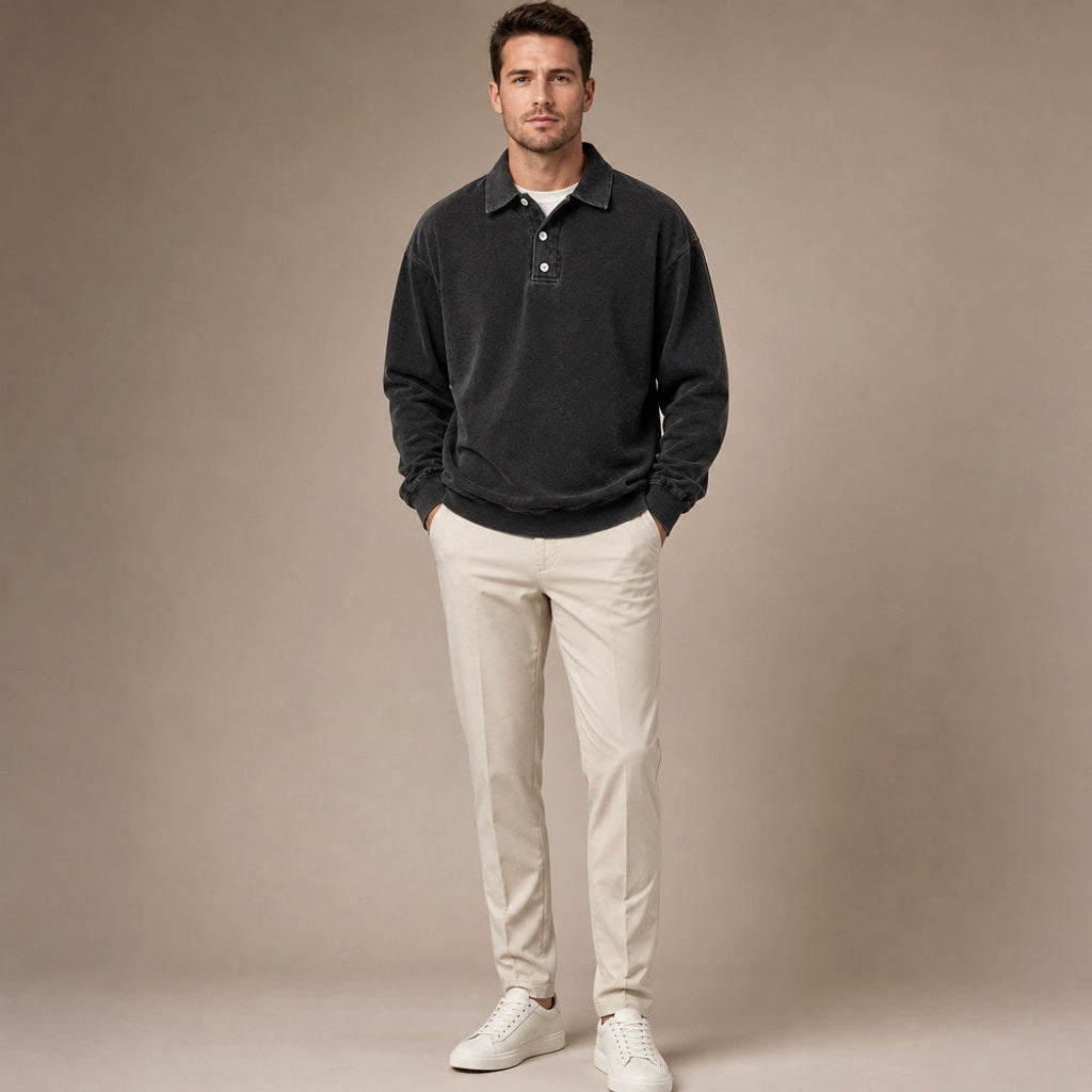 Charner | Poloshirt Drop Shoulder Relaxed Fit Schwarz – Gesamtlook
