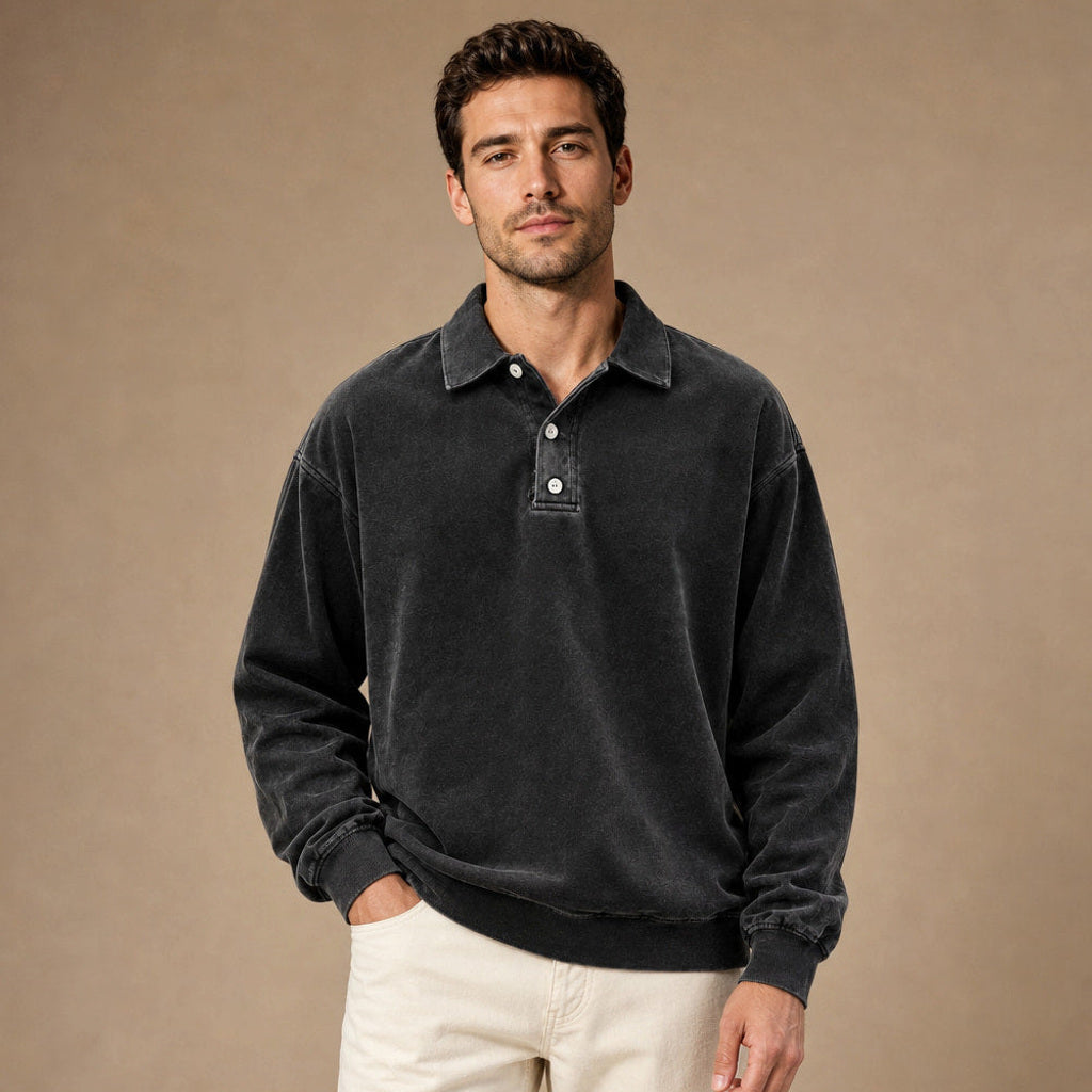 Charner | Poloshirt Drop Shoulder Relaxed Fit Schwarz – Produktfoto