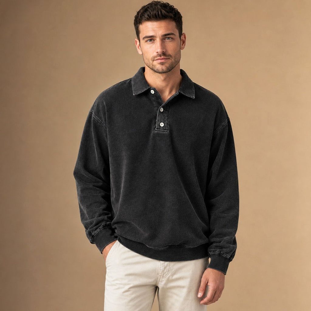 Charner | Poloshirt Drop Shoulder Relaxed Fit in Schwarz – Premium Editorial