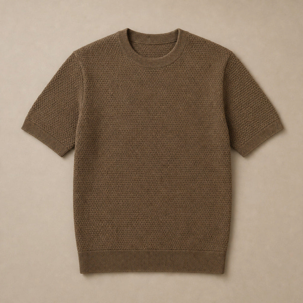 Kieran | Strickshirt Rundhals Strukturgestrick Braun – Produktfoto
