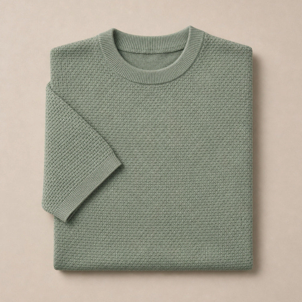 Kieran | Strickshirt Rundhals Strukturgestrick Grün – Produktfoto