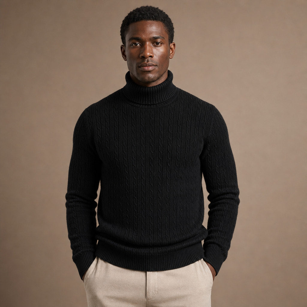 Turtleneck Sweater Cable Knit Slim Fit in Black – Enzaco Premium Menswear