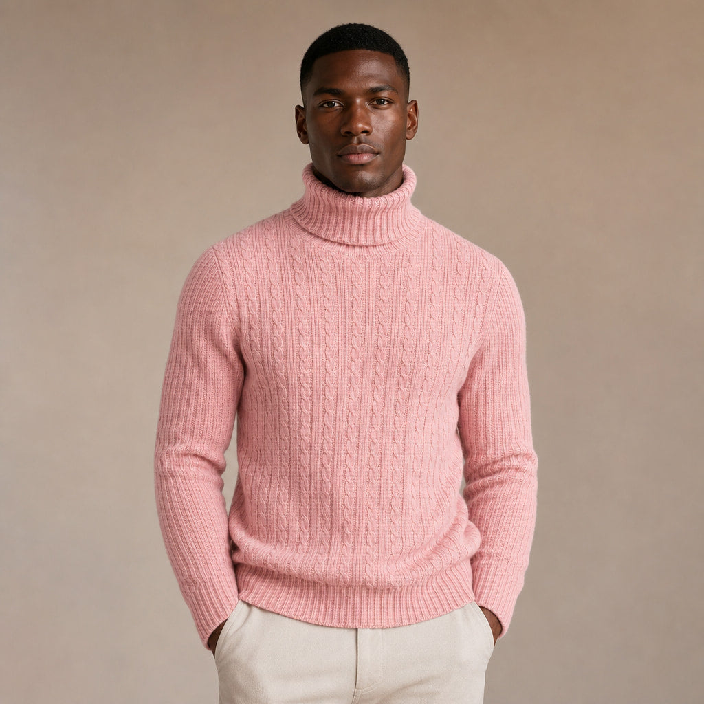 Turtleneck Sweater Cable Knit Slim Fit in Pink – Enzaco Premium Menswear