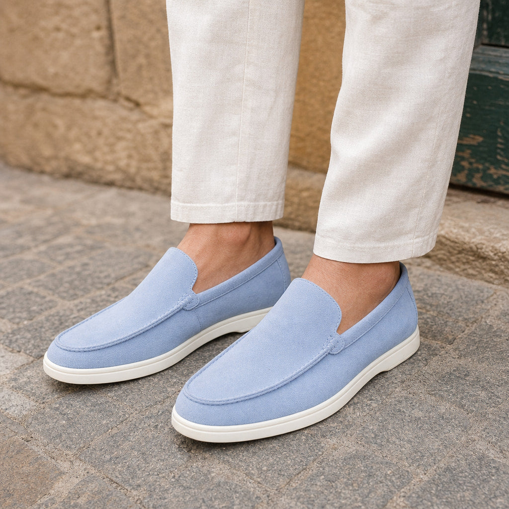 Loafer Shoes Suede Slip-On Driving Shoe in Pastel Blue – Enzaco Premium Menswear
