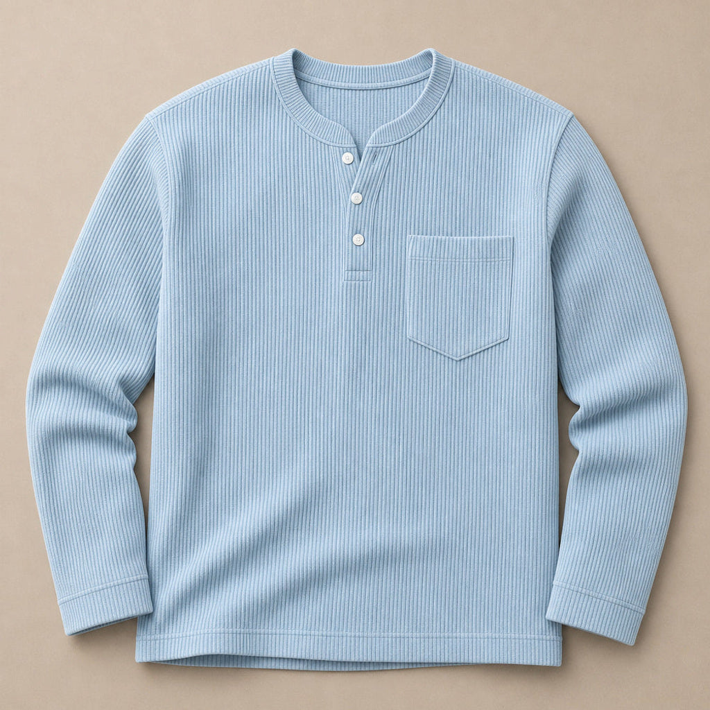 Evander | Henley Waffelstrick Langarm Hellblau – Produktfoto