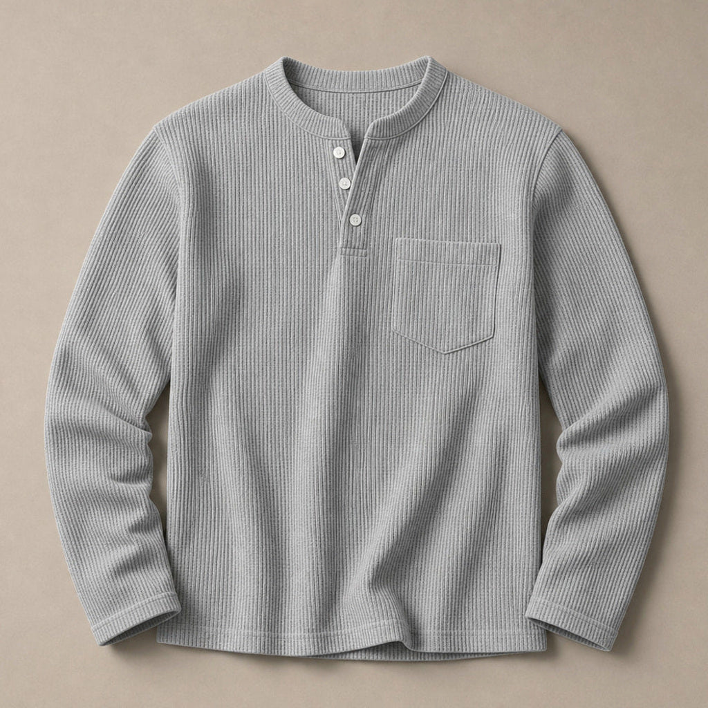 Evander | Henley Waffelstrick Langarm Hellgrau – Produktfoto