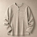 Evander | Henley Waffelstrick Langarm Khaki – Produktfoto